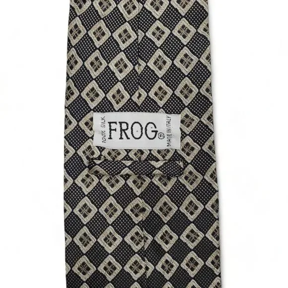 FROG 100% Silk Neck Tie Black Brown Diamond Checkered Vintage Look Made in Italy - Picture 5 of 8